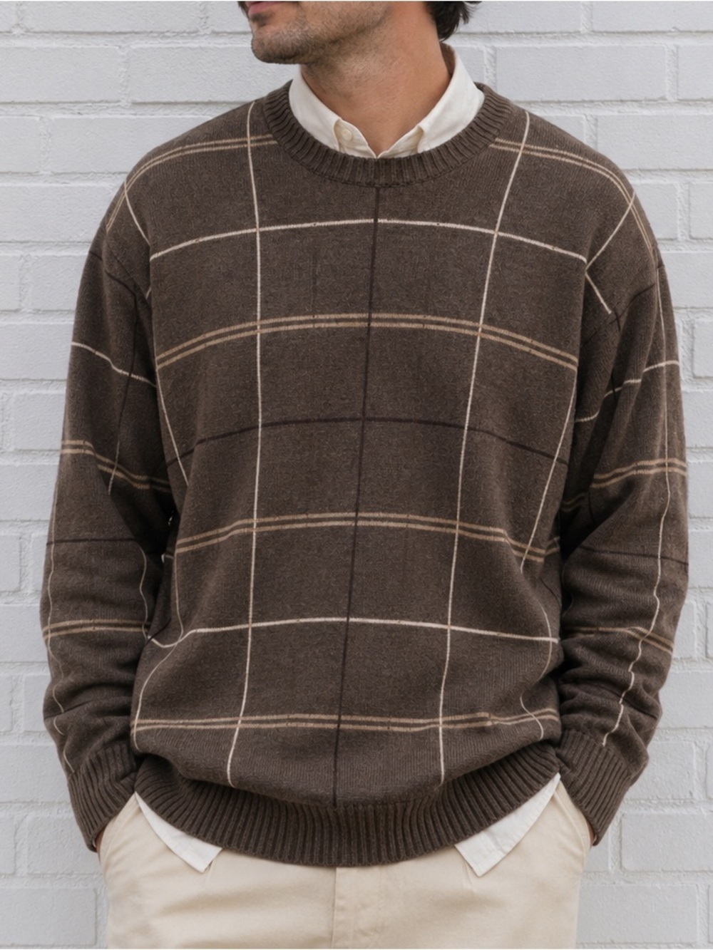 Vintage Oscar de la Renta Men’s Plaid Sweater XL Brown Old Money Preppy